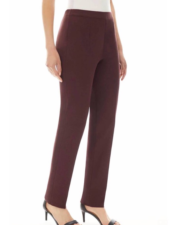 Ming Wang Knit Straight-Leg Pants Pull On Elastic Waist Chocolate Dark Brown M